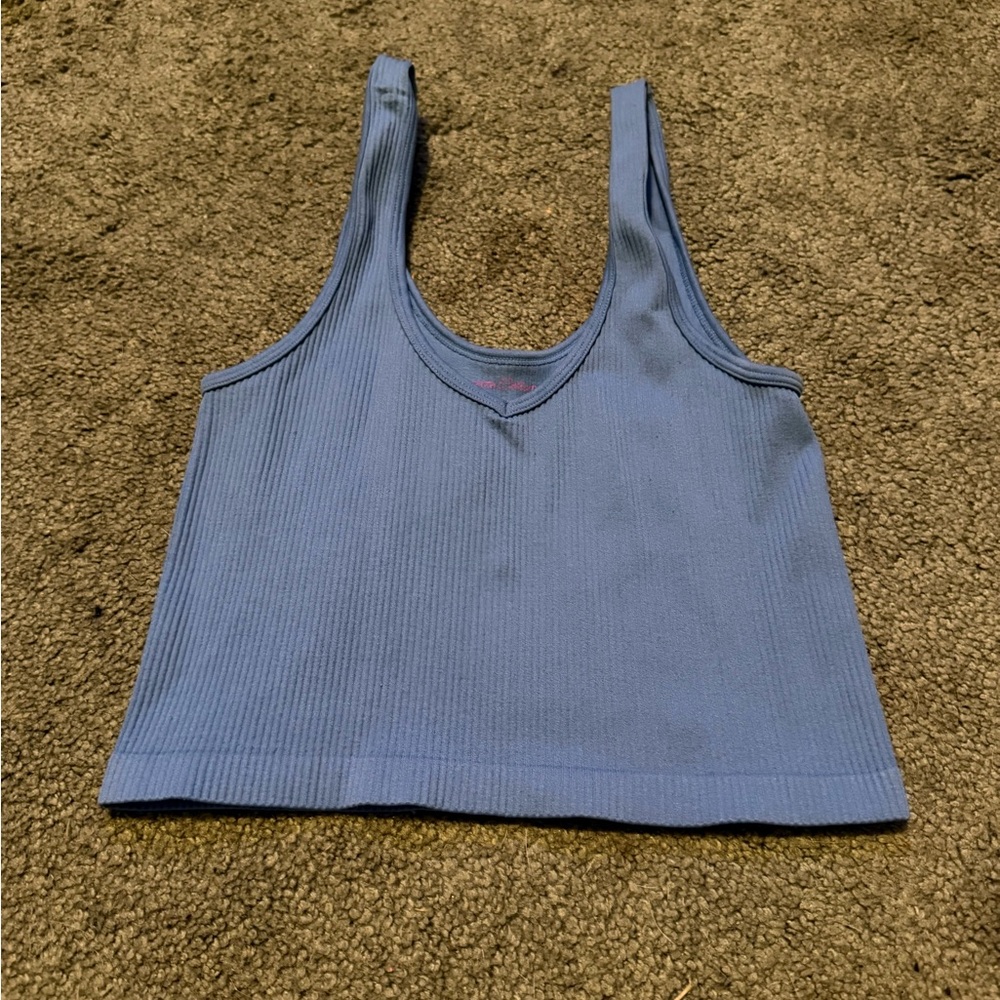 Elegant Blue Ribbed Crop Top